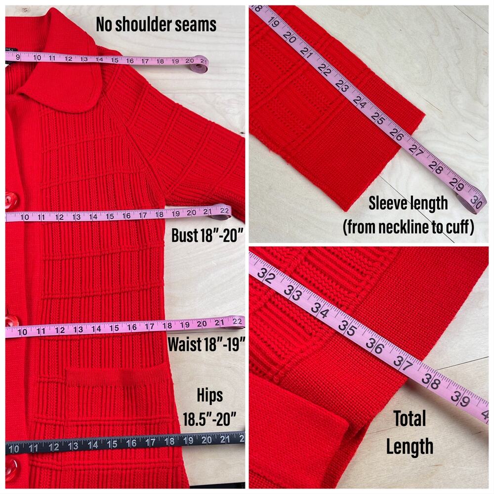 Vintage 1970s Red Chunky Knit Duster Cardigan Sweater - Picture 6 of 7